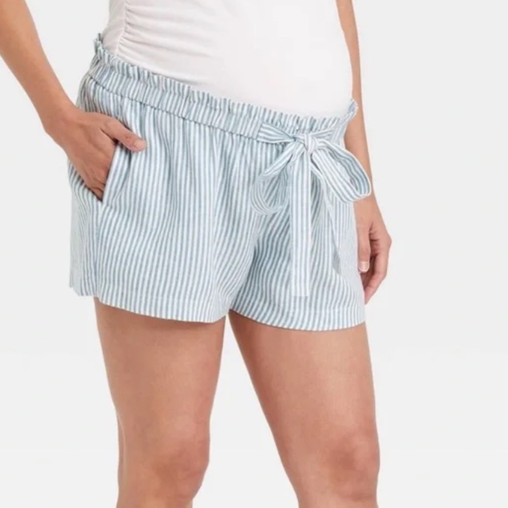 SH48  Isabel Maternity Striped Linen Blend Pull-On Shorts Size S NEW